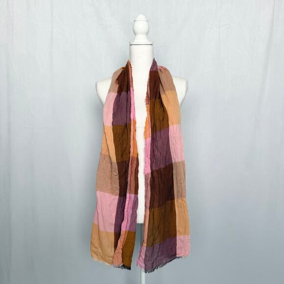 Universal Thread Cotton Scarf Fringe Hem Checkered Scarf Shawl Wrap Boho - Picture 1 of 6